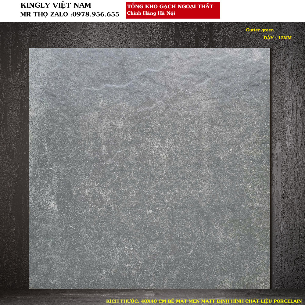 Gạch lát sân giả đá 40x40 Gutter green